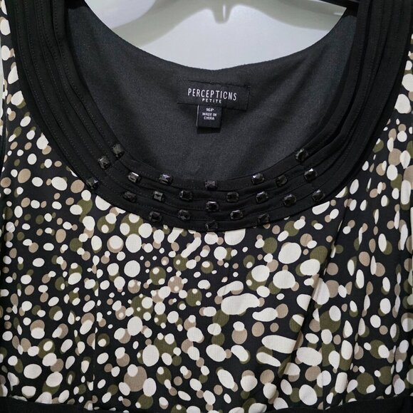 Perceptions 16P Black White Spotted Sleeveless Knee Length Dress - Picture 4 of 10